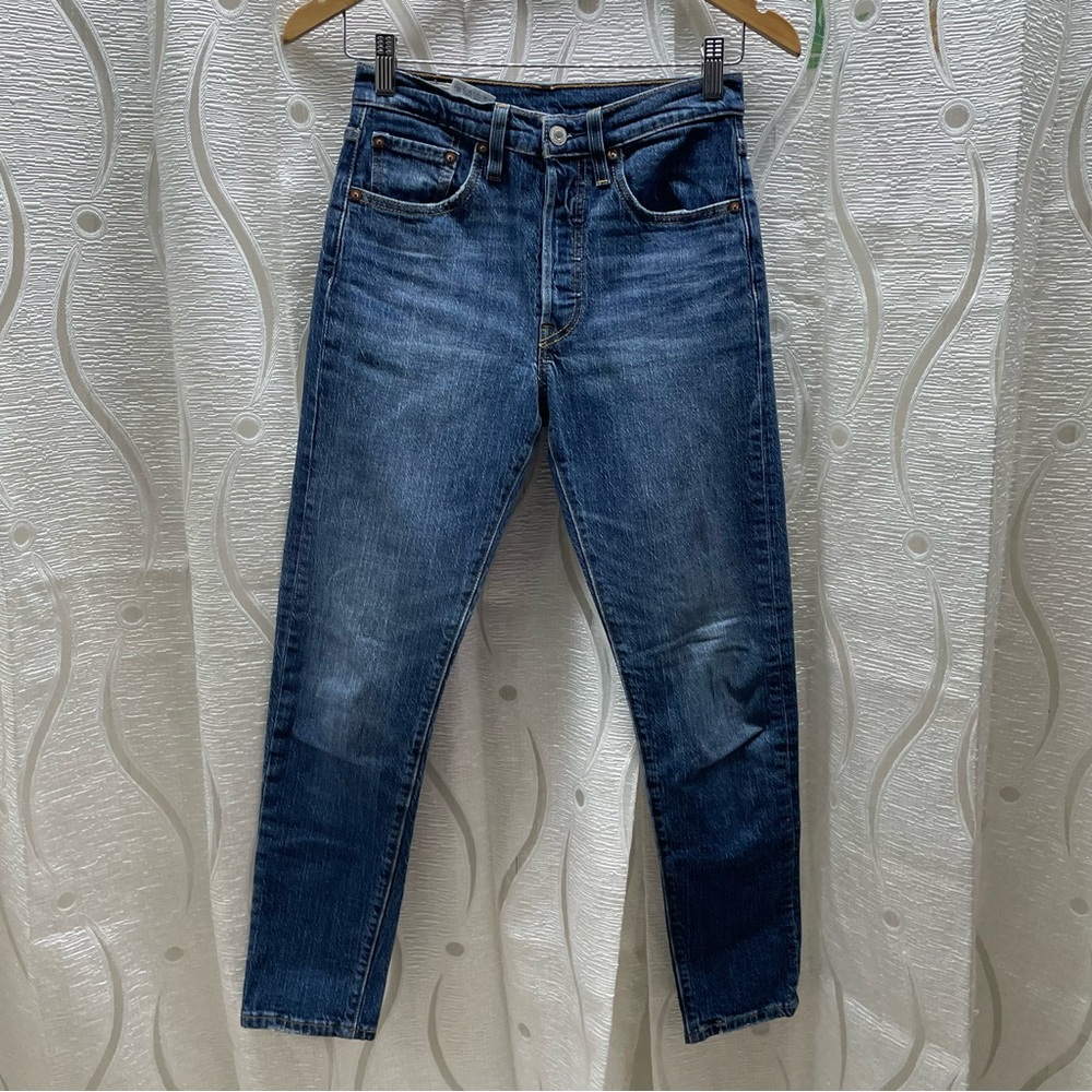 Levi's 501 S Skinny Jeans Women Size 24 Blue Dark Wash Excellent Button Fly